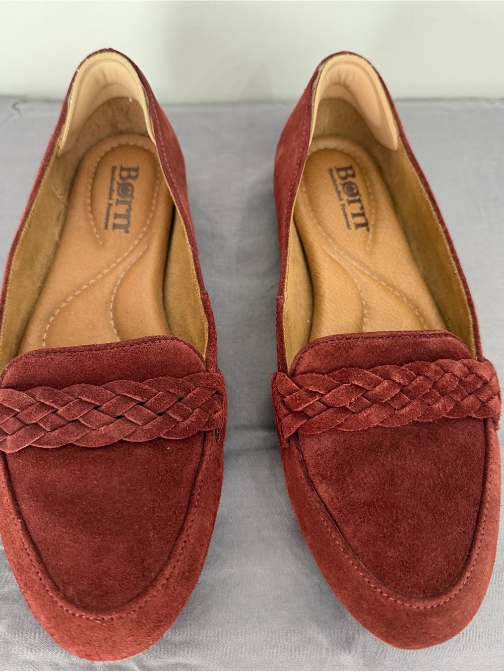Born Burgandy Suede Braided Loafer Flats Women’s Size Unknown fits like an 8-8.5